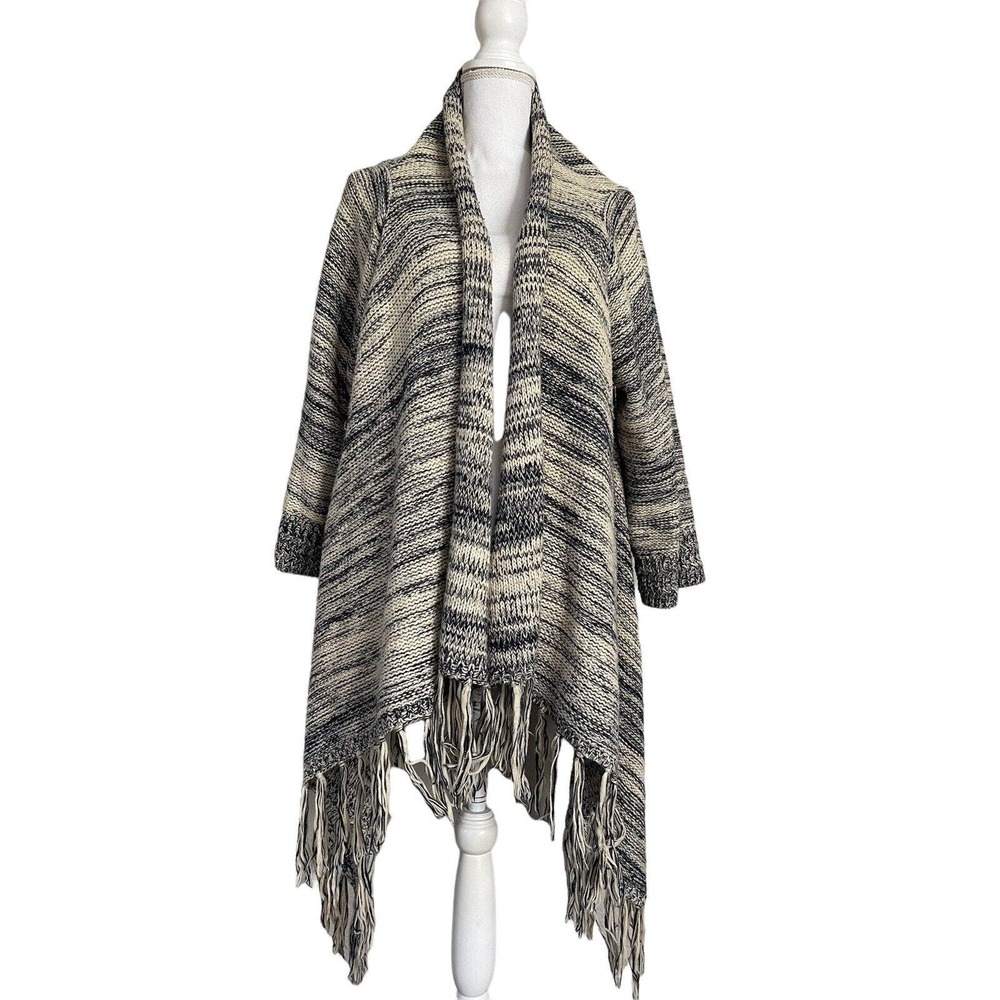 UNIQ Small Medium Blue 3/4 Sleeve Chunky Open Sweater Cardigan Tassel Wrap #580